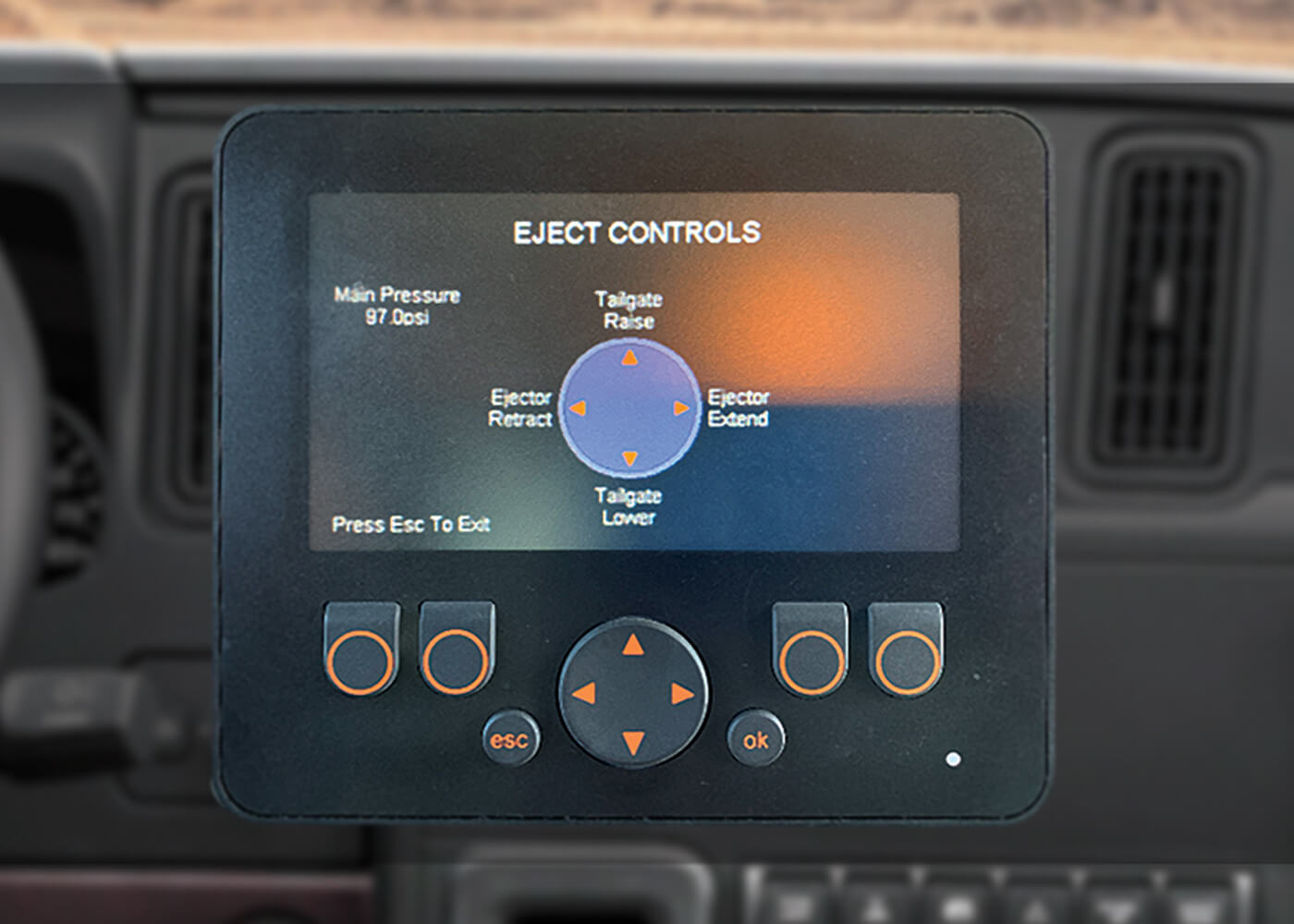 PT1100 in cab rearload payload ejection control panel