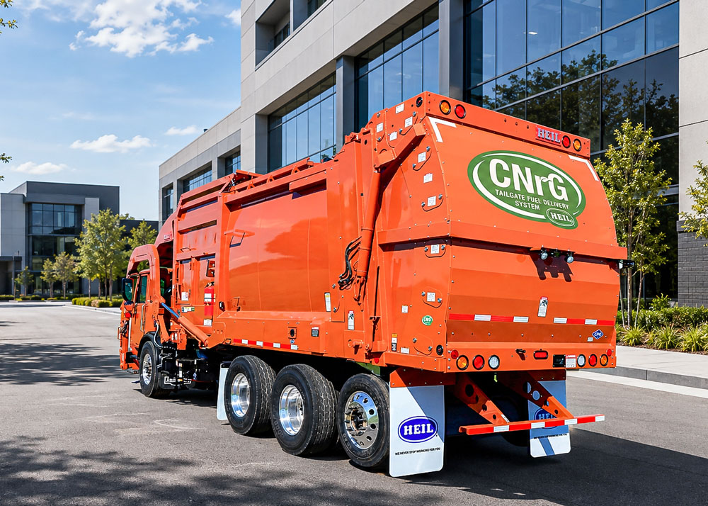Front load garbage truck bodies for CNG fuel